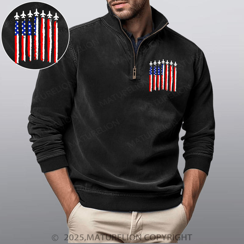 Maturelion Men's Henley Shirt Us Flag Funny Stand Collar Henley Shirt