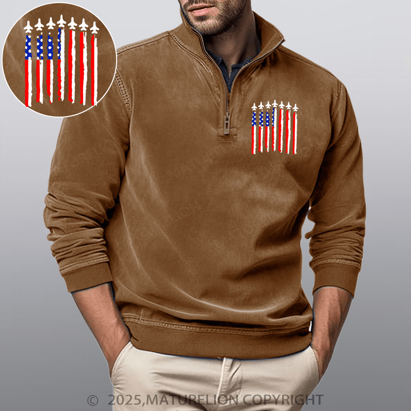 Maturelion Men's Henley Shirt Us Flag Funny Stand Collar Henley Shirt