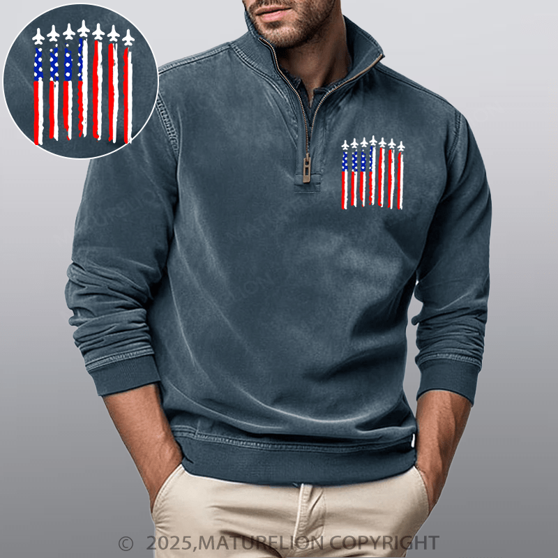 Maturelion Men's Henley Shirt Us Flag Funny Stand Collar Henley Shirt