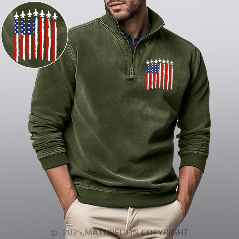 Maturelion Men's Henley Shirt Us Flag Funny Stand Collar Henley Shirt