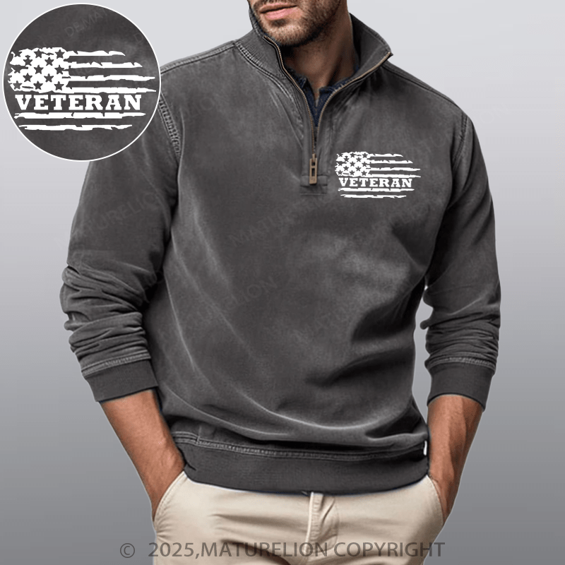 Maturelion Men's Henley Shirt Veteran Flag Funny Stand Collar Henley Shirt