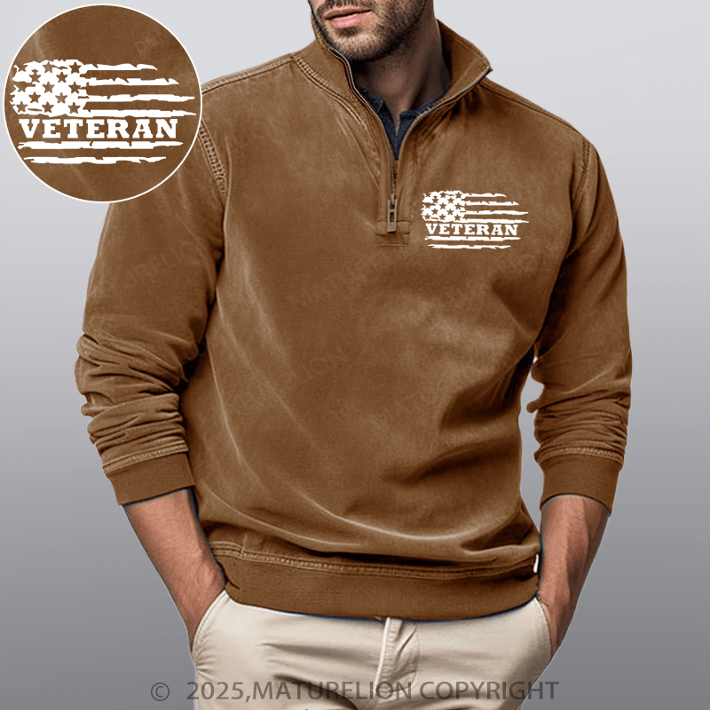 Maturelion Men's Henley Shirt Veteran Flag Funny Stand Collar Henley Shirt