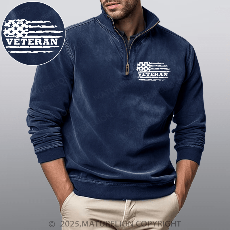 Maturelion Men's Henley Shirt Veteran Flag Funny Stand Collar Henley Shirt