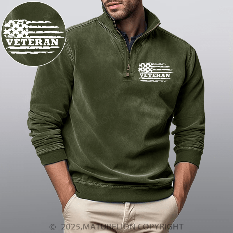 Maturelion Men's Henley Shirt Veteran Flag Funny Stand Collar Henley Shirt