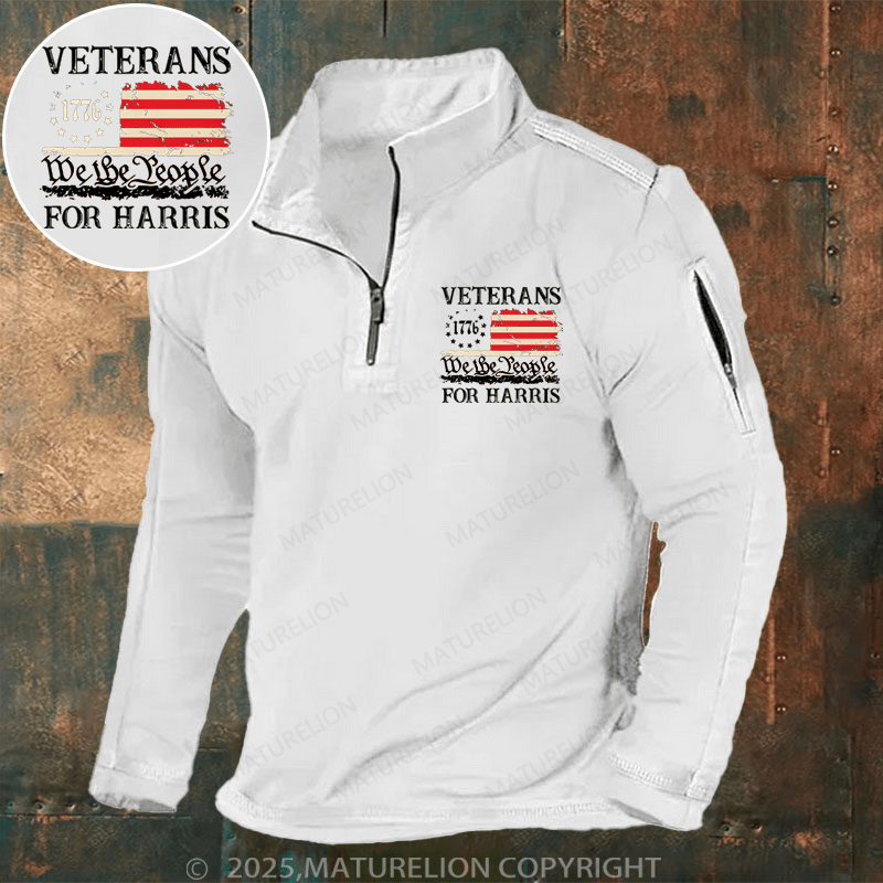 Maturelion Men's Henley Shirt Veterans For Harris We The People 1776 Flag Kamala Harris Men's Henley Shirt