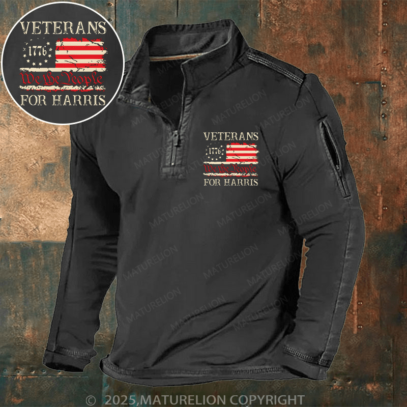 Maturelion Men's Henley Shirt Veterans For Harris We The People 1776 Flag Kamala Harris Men's Henley Shirt