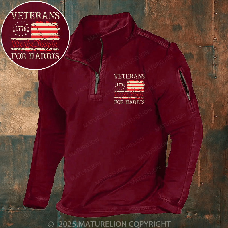 Maturelion Men's Henley Shirt Veterans For Harris We The People 1776 Flag Kamala Harris Men's Henley Shirt