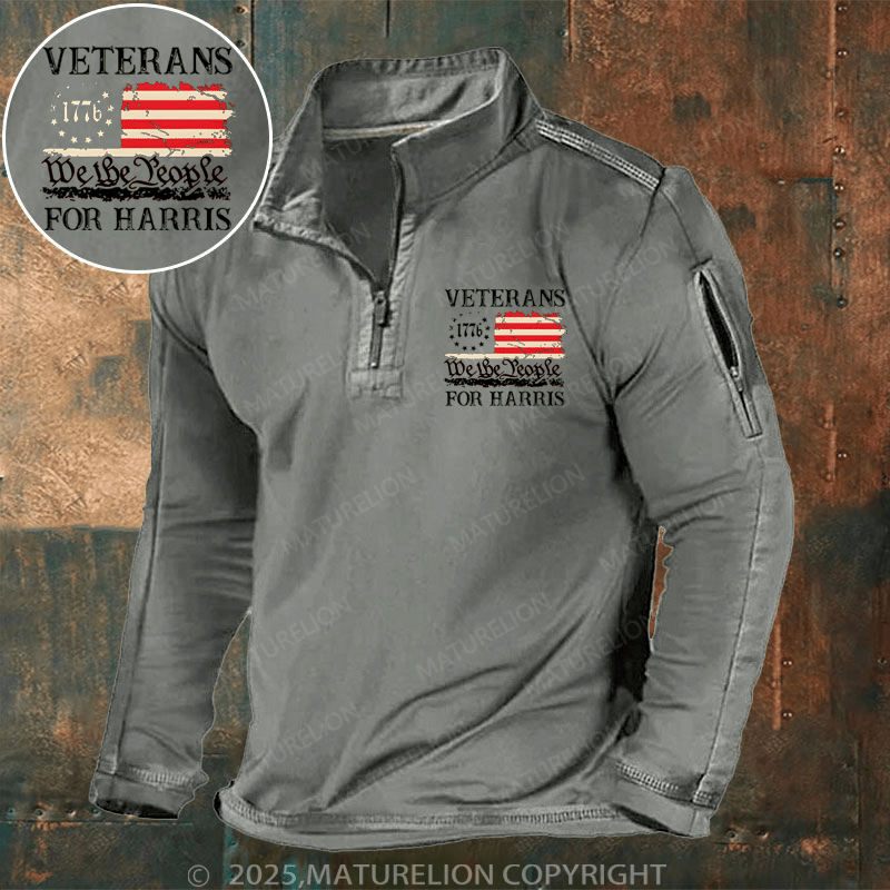 Maturelion Men's Henley Shirt Veterans For Harris We The People 1776 Flag Kamala Harris Men's Henley Shirt