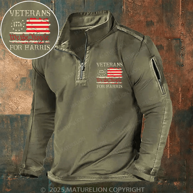 Maturelion Men's Henley Shirt Veterans For Harris We The People 1776 Flag Kamala Harris Men's Henley Shirt