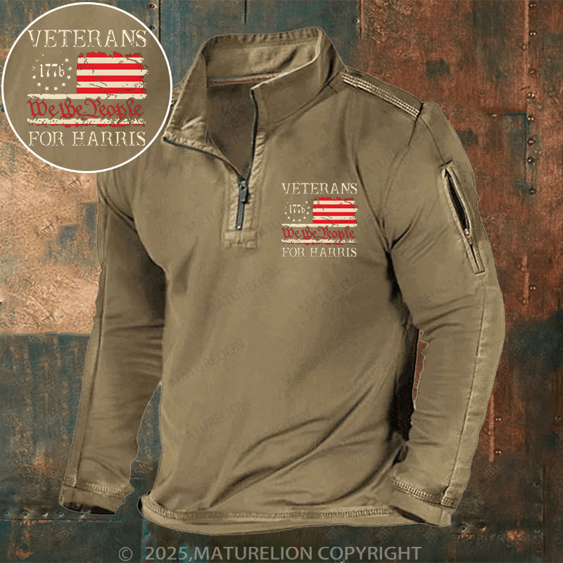 Maturelion Men's Henley Shirt Veterans For Harris We The People 1776 Flag Kamala Harris Men's Henley Shirt