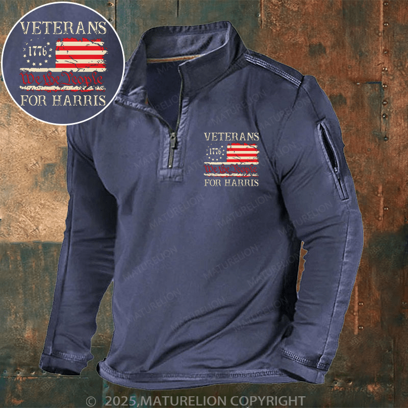 Maturelion Men's Henley Shirt Veterans For Harris We The People 1776 Flag Kamala Harris Men's Henley Shirt