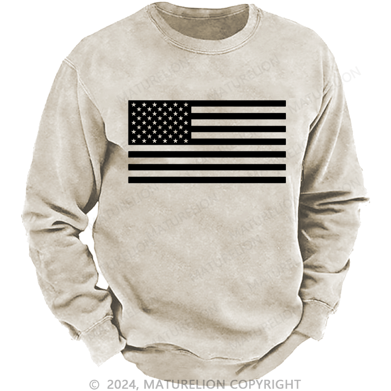 Maturelion Men's Sweatshirt Classic American Flag Print For Men Custom Sweatshirt