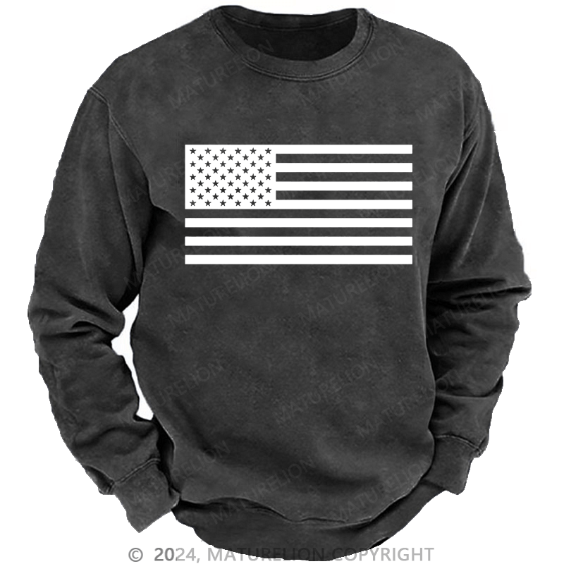 Maturelion Men's Sweatshirt Classic American Flag Print For Men Custom Sweatshirt