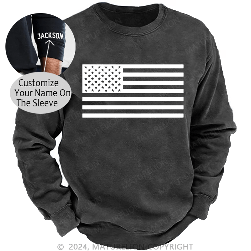 Maturelion Men's Sweatshirt Classic American Flag Print For Men Custom Sweatshirt