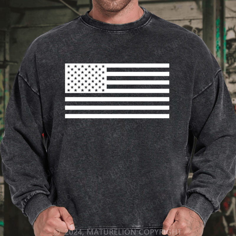 Maturelion Men's Sweatshirt Classic American Flag Print For Men Custom Sweatshirt