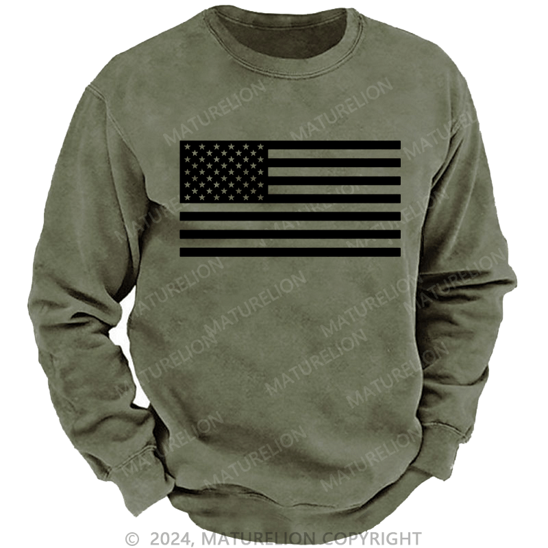 Maturelion Men's Sweatshirt Classic American Flag Print For Men Custom Sweatshirt