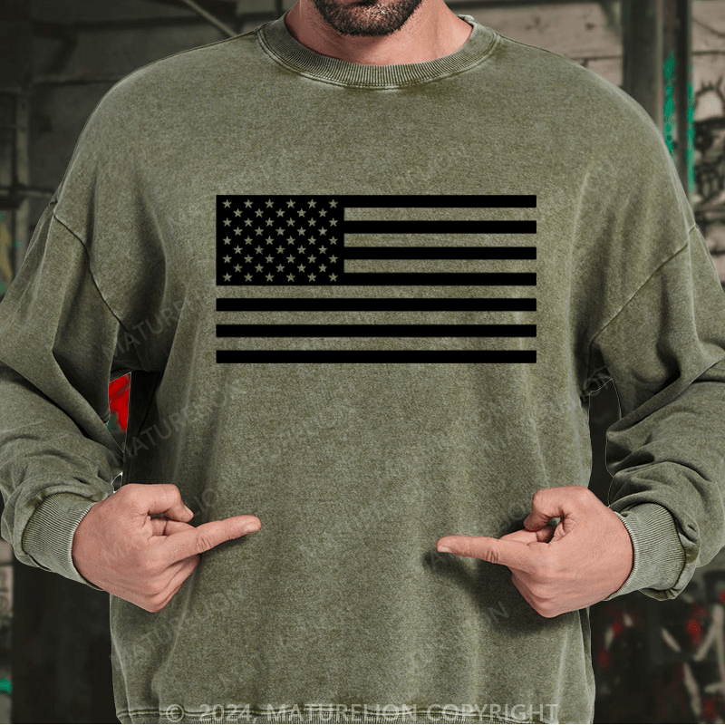 Maturelion Men's Sweatshirt Classic American Flag Print For Men Custom Sweatshirt