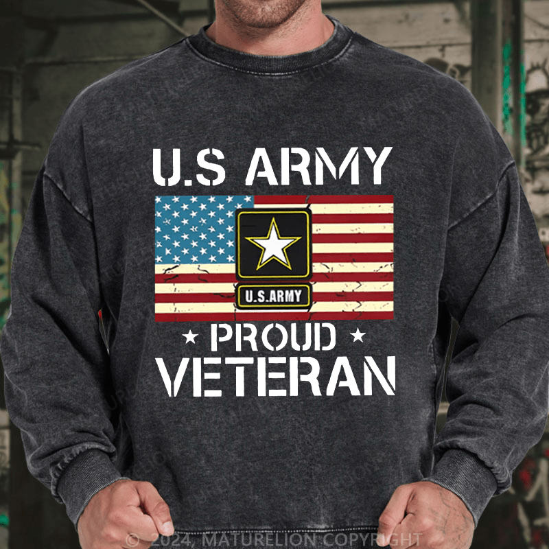 Maturelion Men's Sweatshirt US Army Proud Veteran With American Flag Custom Sweatshirt