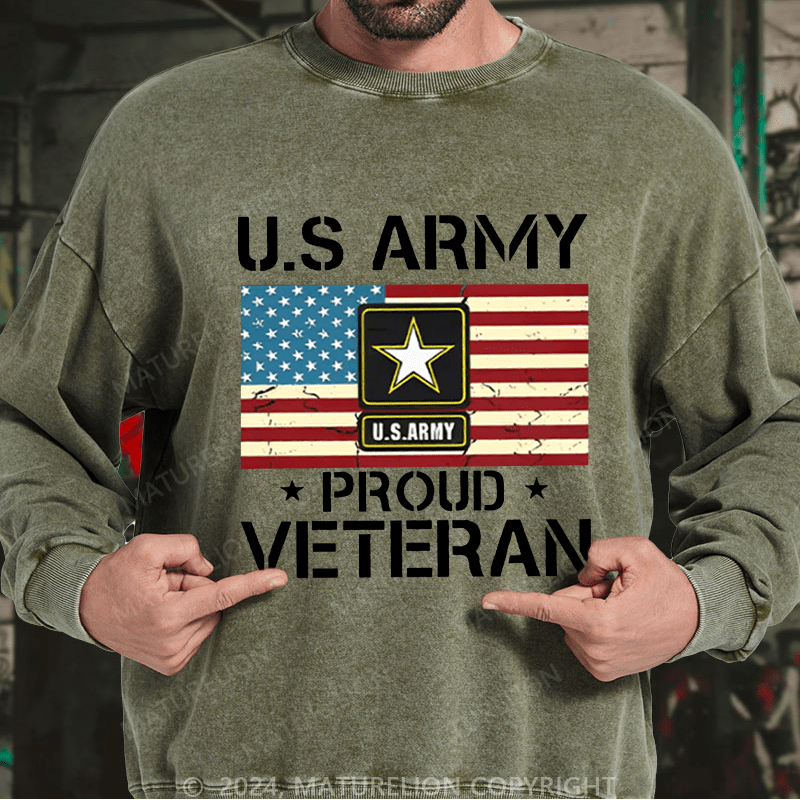 Maturelion Men's Sweatshirt US Army Proud Veteran With American Flag Custom Sweatshirt