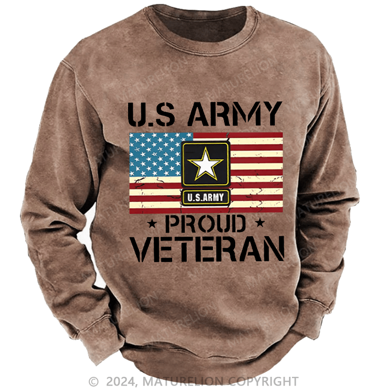 Maturelion Men's Sweatshirt US Army Proud Veteran With American Flag Custom Sweatshirt