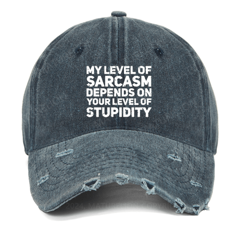 Maturelion My Level Of Sarcasm Depends On Your Level Of Stupidity Washed Vintage Cap