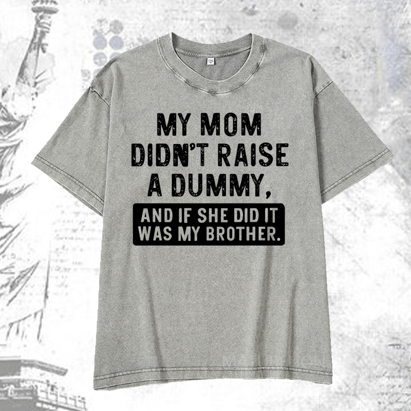 Maturelion My Mom Didn't Raise A Dummy, And If She Did It Was My Brother DTG Printing Washed  Cotton T-shirt