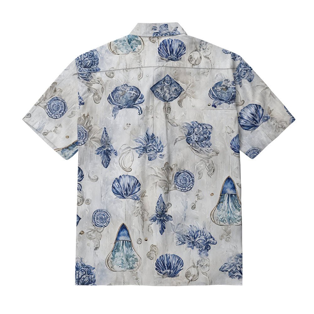 Maturelion Ocean Coast Button-down Resort Wear Aloha Cotton Hawaiian T-Shirt