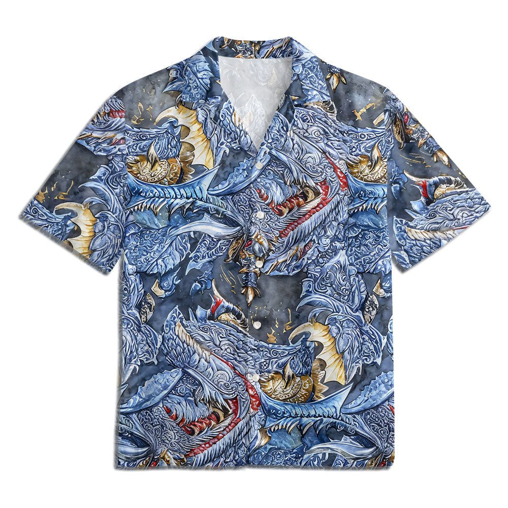 Maturelion Oceanic Pursuit Print Button-down Aloha Print Hawaiian Shirt