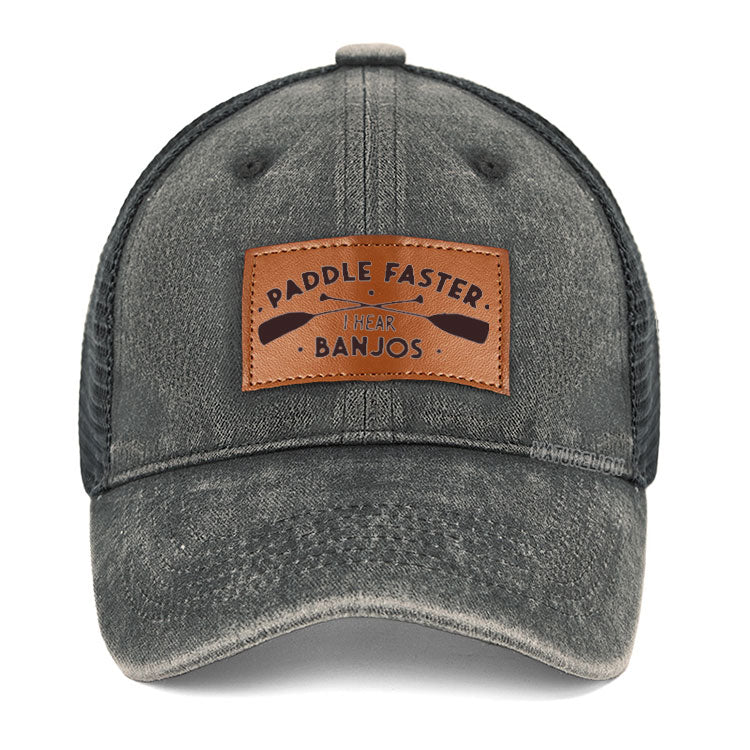 Maturelion Paddle Faster I Hear Banjos Leather Patch Cap