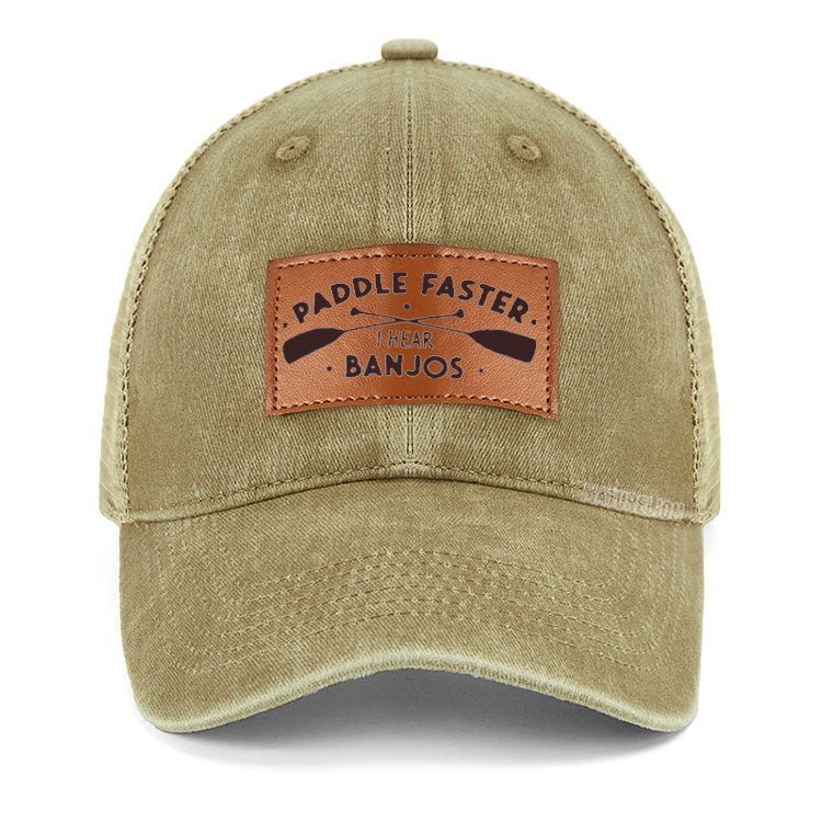 Maturelion Paddle Faster I Hear Banjos Leather Patch Cap