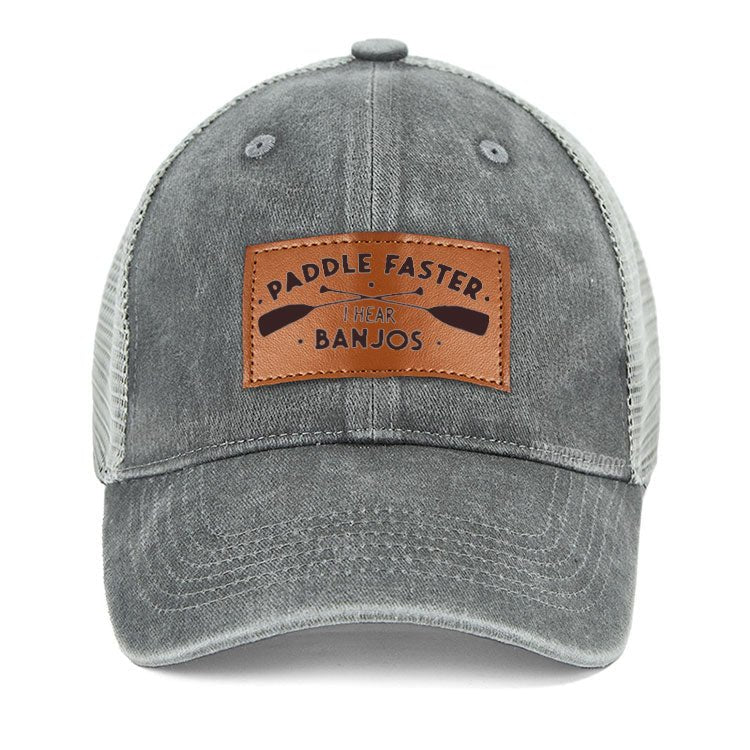 Maturelion Paddle Faster I Hear Banjos Leather Patch Cap