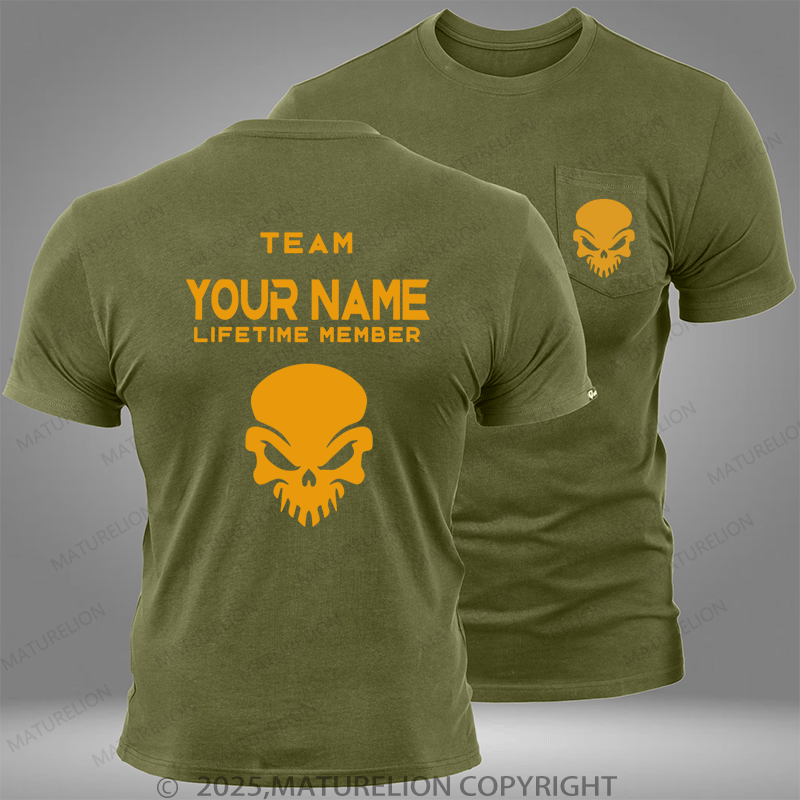 Maturelion Personalized Your Name Team Last Name Lifetime Member Custom Pocket T-Shirt