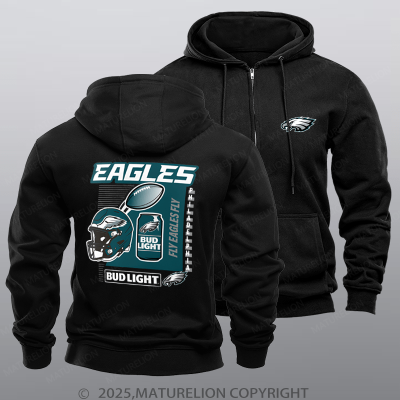 Maturelion Philadelphia Eagles/Wa Commanders/Bills Black Bud Light Pullover Nfl Zipper Hoodie