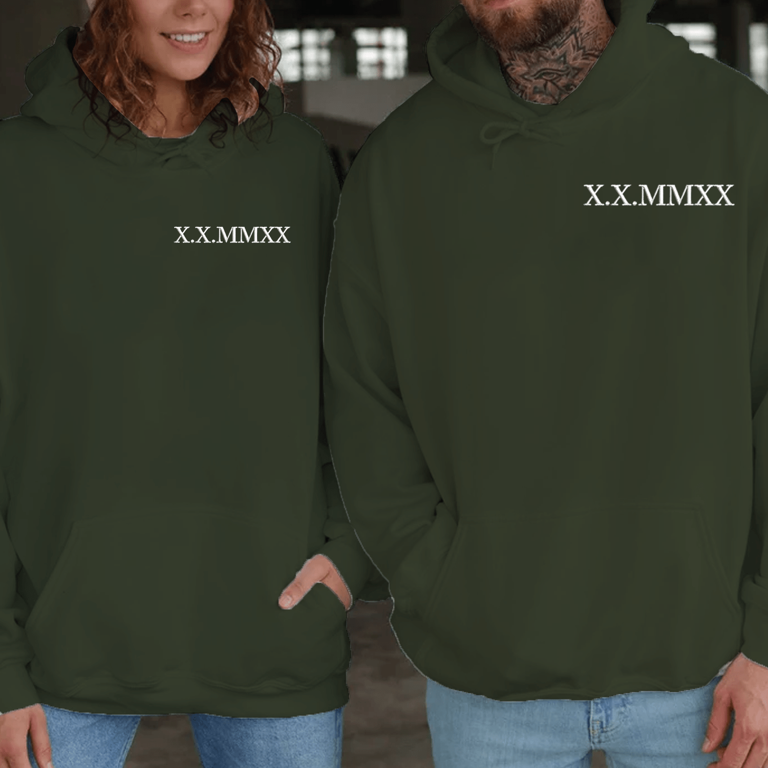 Maturelion Roman Numeral Embroidered Couple Hoodie