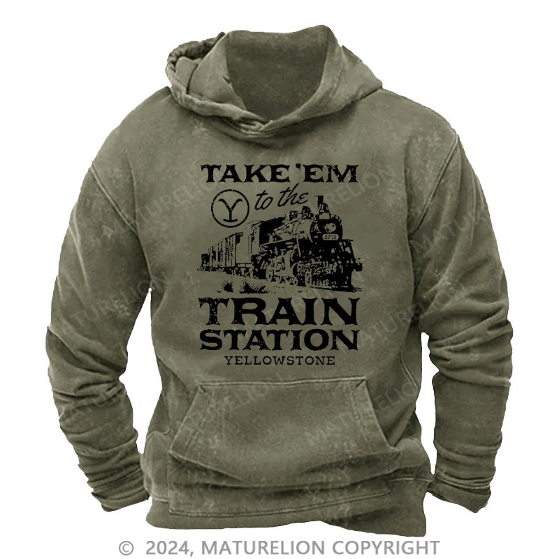 Maturelion Take'em To The Train Station Yellowstone DTG Printing Washed Custom Hoodie