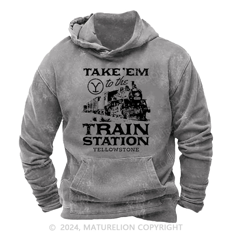 Maturelion Take'em To The Train Station Yellowstone DTG Printing Washed Custom Hoodie