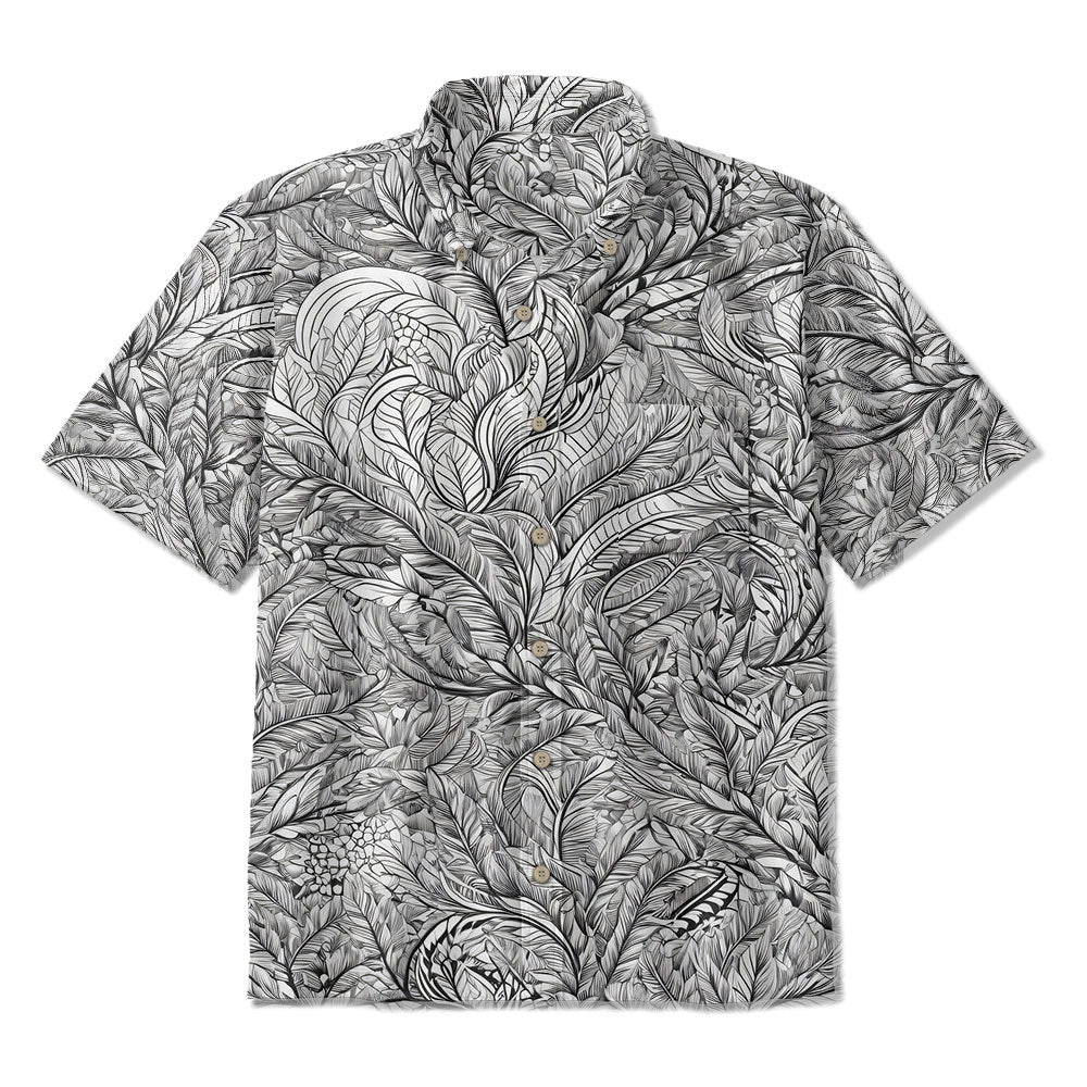 Maturelion Total Stretch Slim Fit Leaf Print Cotton Hawaiian Shirt