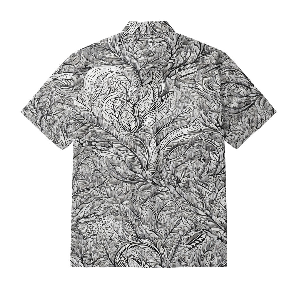 Maturelion Total Stretch Slim Fit Leaf Print Cotton Hawaiian Shirt