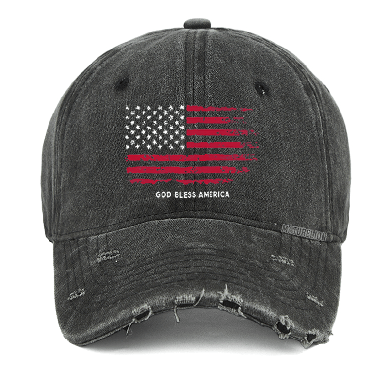 Maturelion USA Flag God Bless America Washed Vintage Cap