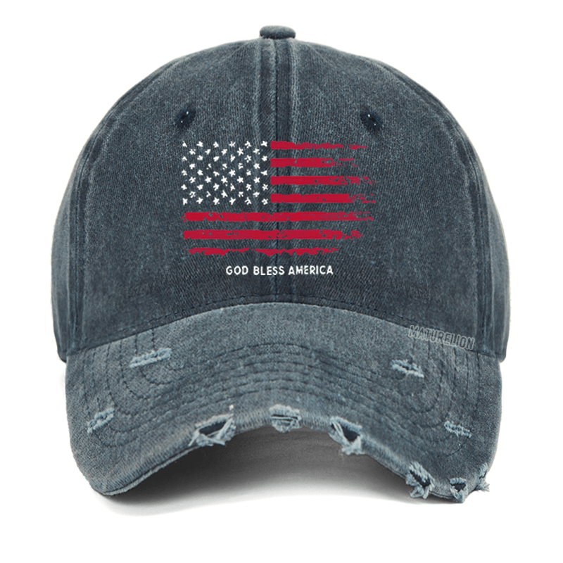 Maturelion USA Flag God Bless America Washed Vintage Cap