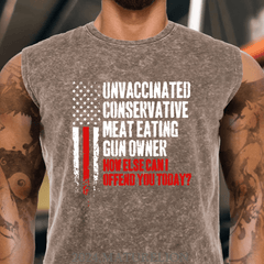 Maturelion  Unvaccinated Conservative Meat Eating Gun Owner Funny Offended DTG Printing Tank Top