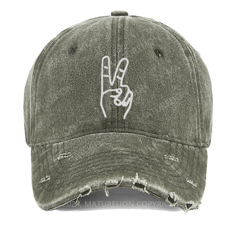 Maturelion Victory Hand Two Fingers Washed Vintage Cap