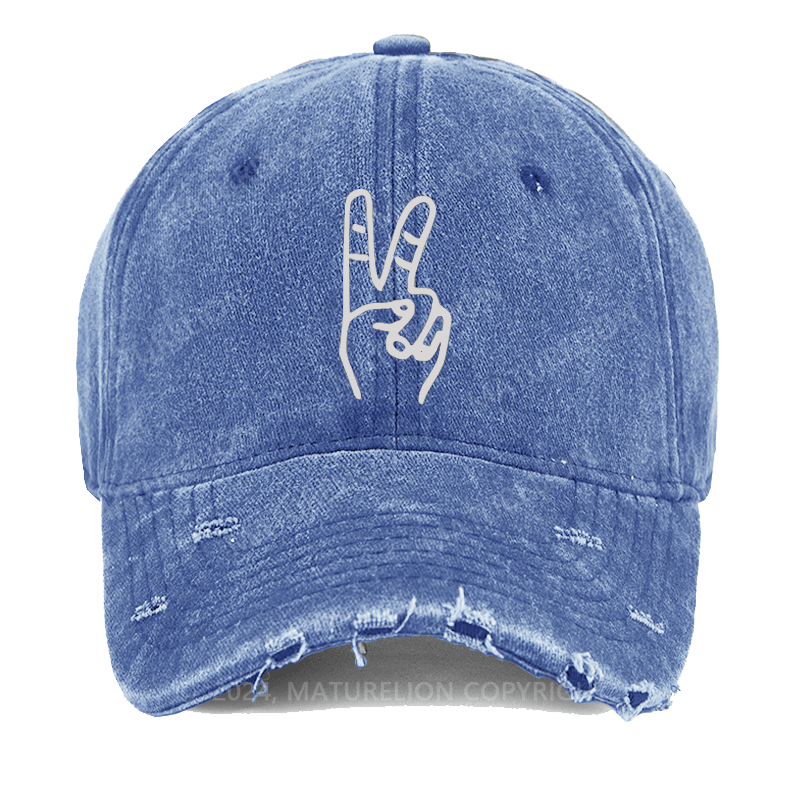 Maturelion Victory Hand Two Fingers Washed Vintage Cap