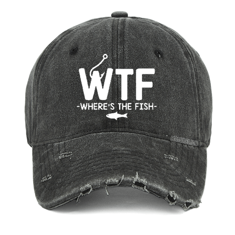 Maturelion WTF - Where's The Fish Funny Print  Washed Vintage Cap
