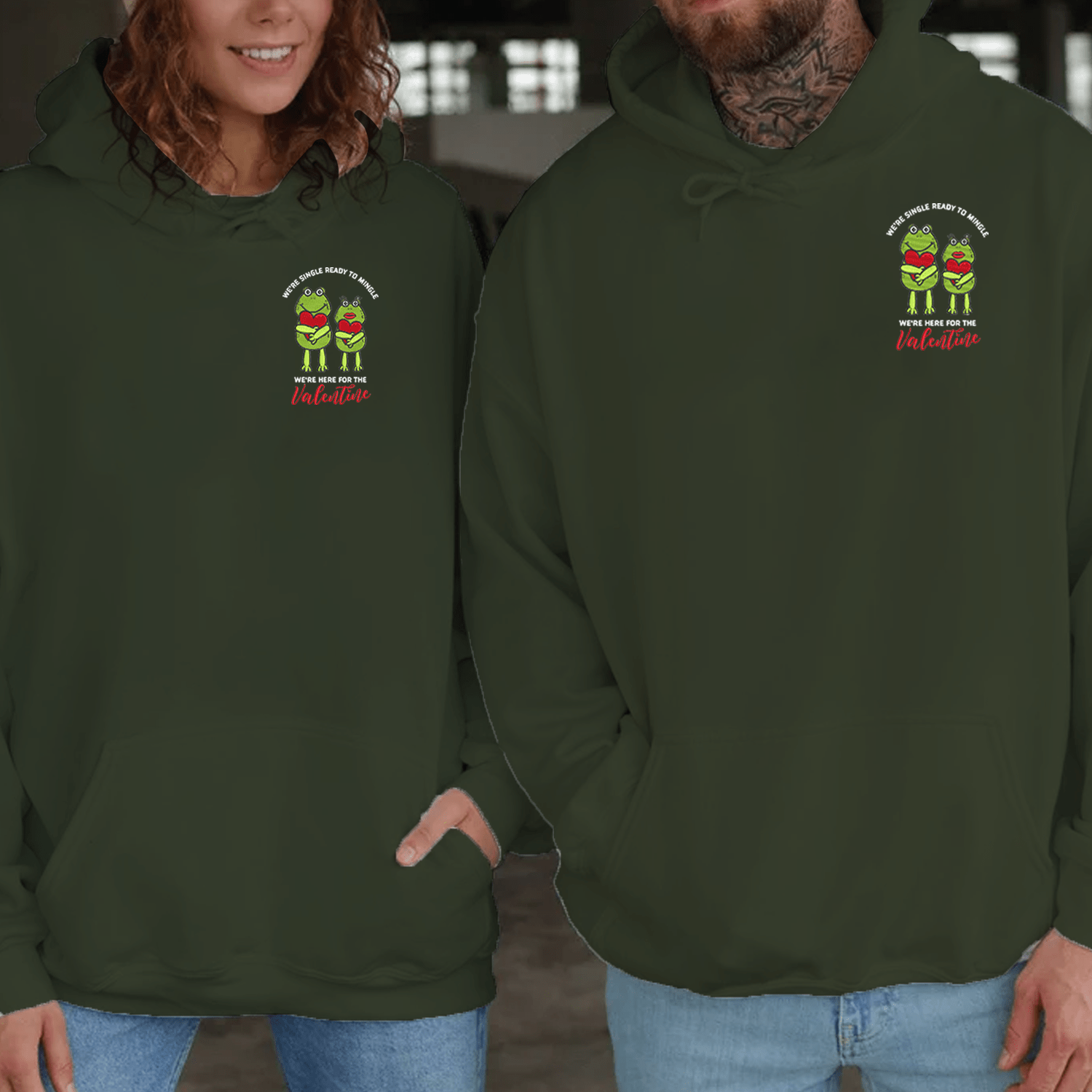 Maturelion We're Single Ready To Mingle Valentine Embroidery Couple Hoodie