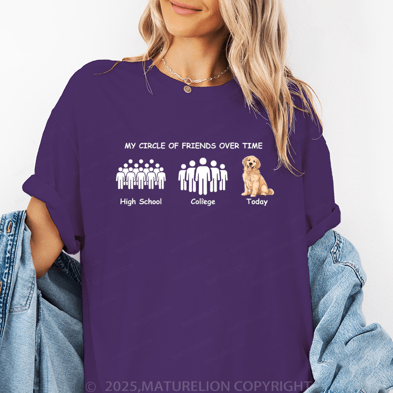 Maturelion Women T-Shirt My Circle Of Friends Over Time High School College Today Funny T-Shirt