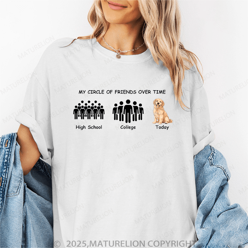 Maturelion Women T-Shirt My Circle Of Friends Over Time High School College Today Funny T-Shirt