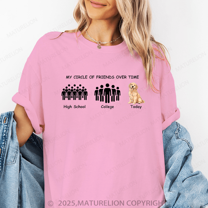 Maturelion Women T-Shirt My Circle Of Friends Over Time High School College Today Funny T-Shirt