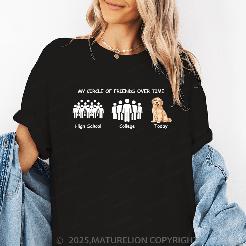 Maturelion Women T-Shirt My Circle Of Friends Over Time High School College Today Funny T-Shirt