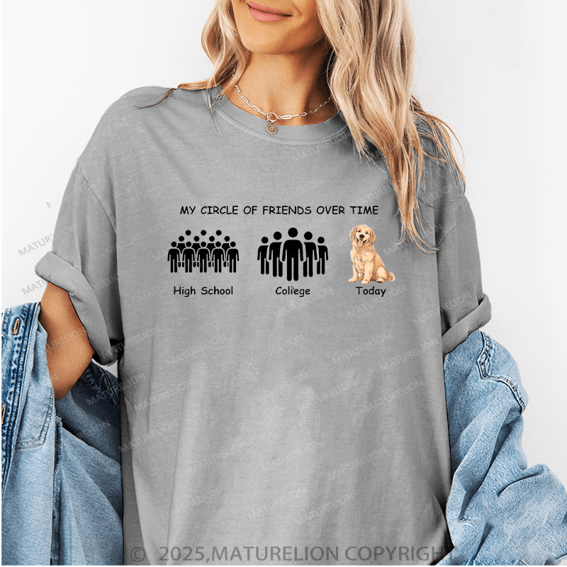 Maturelion Women T-Shirt My Circle Of Friends Over Time High School College Today Funny T-Shirt